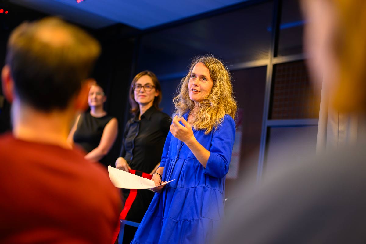 Regina Hügli at the Opening of Flowing Connections, Vienna Design Week 2024.